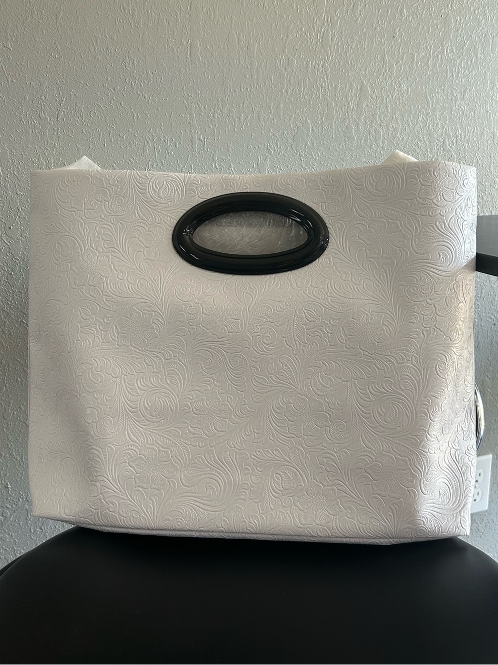 Jessica Simpson White Tote with Black Oval Handle